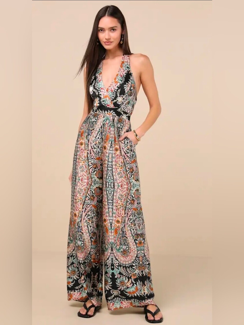 Lulus Scarf Printed Halter Jumpsuit